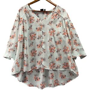 Cruel Denim Floral Blouse Womens Small Mint Green Orange V-Neck High-Low Western